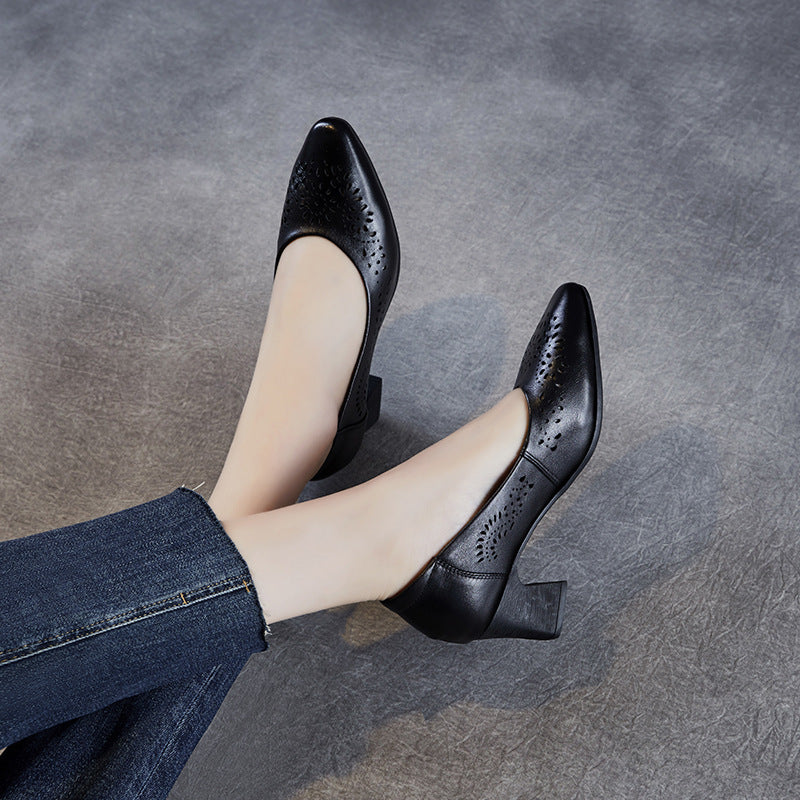 Dame elegante perforerede blokhæls pumps Stilla