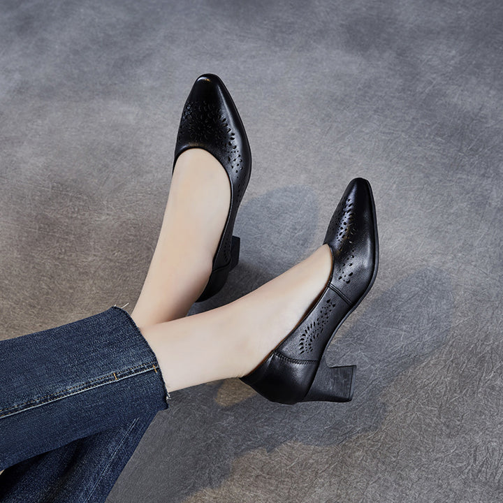Dame elegante perforerede blokhæls pumps Stilla