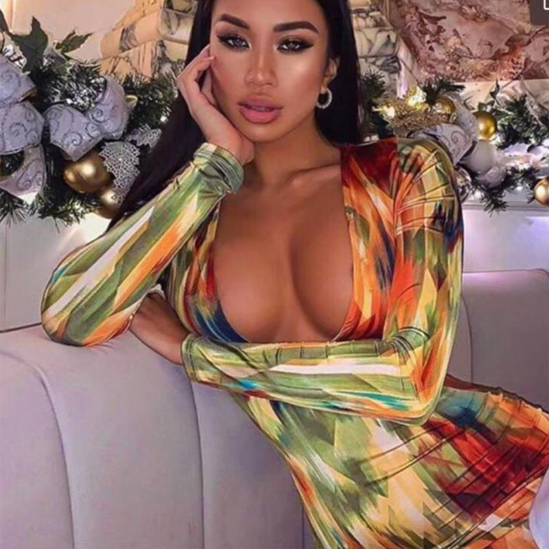 Dame Elegant Langærmet Bodycon Kjole med Dyb V-udskæring Stilla