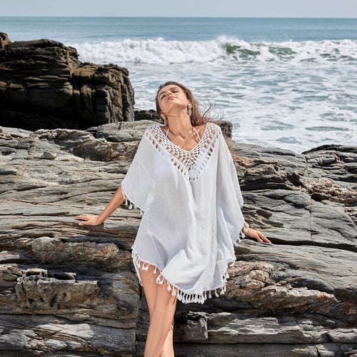 Dame Bohemian Hæklet Strand Poncho Stilla