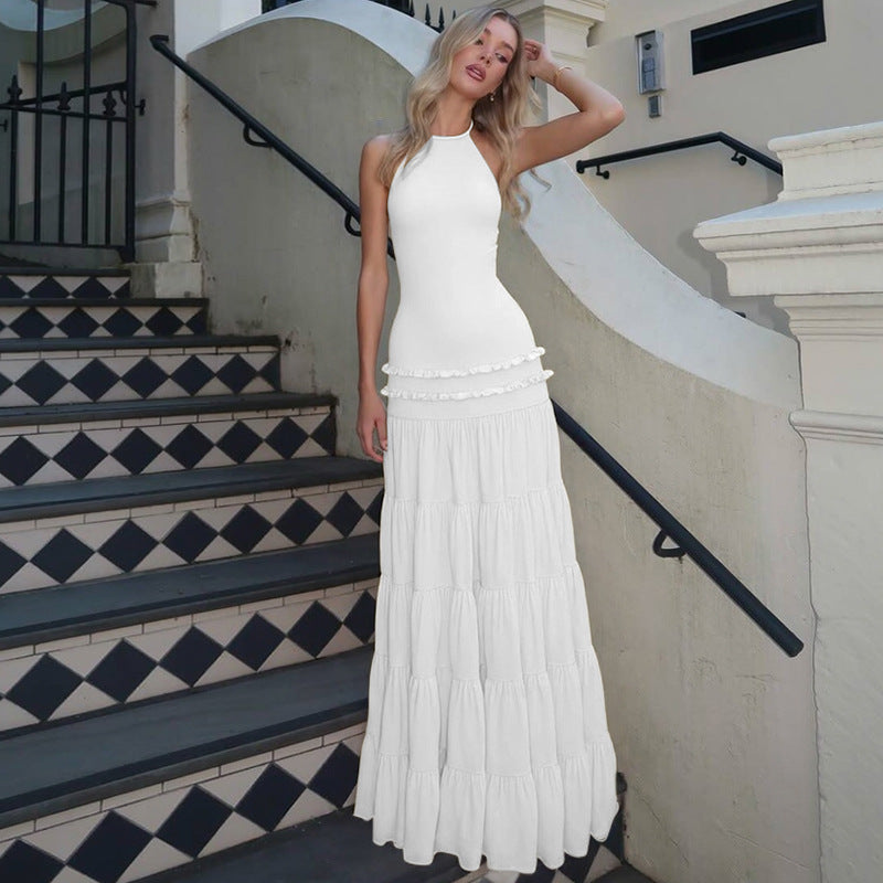 Dame maxikjole med skulderfri design og elegant drapering Stilla