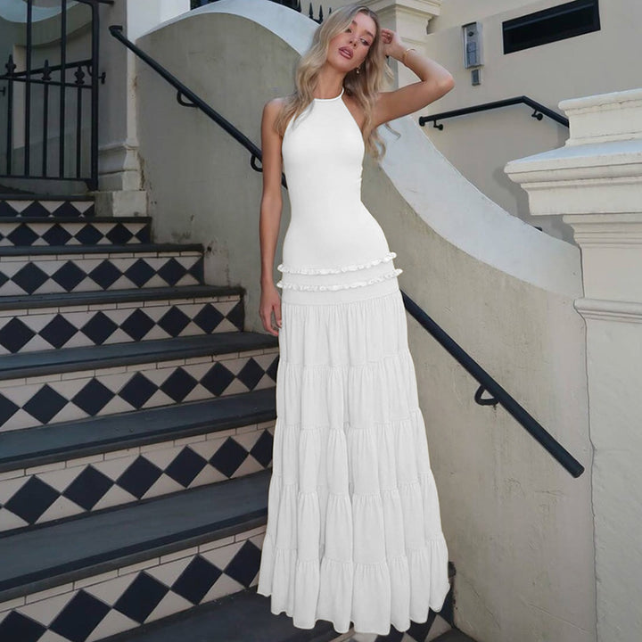 Dame maxikjole med skulderfri design og elegant drapering Stilla