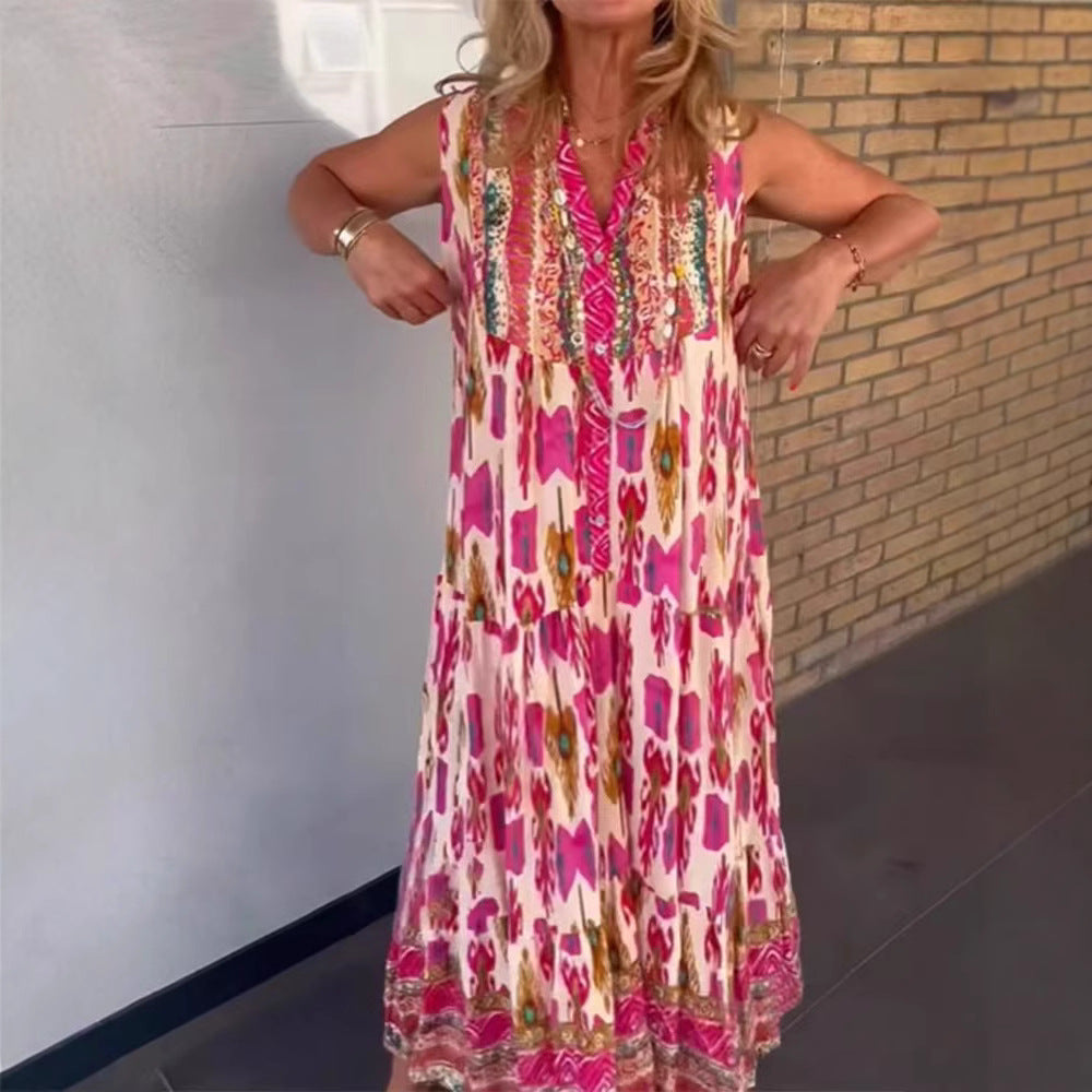 Dame Maxikjole med farverigt mønster og elegant broderi Stilla