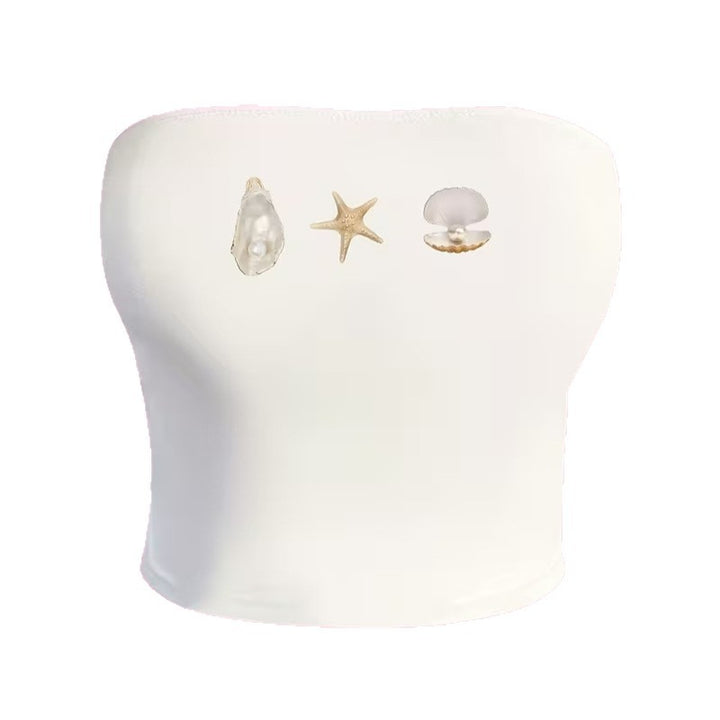 Dame bandeau-top i maritimt design med muslingformede motiver Skovae