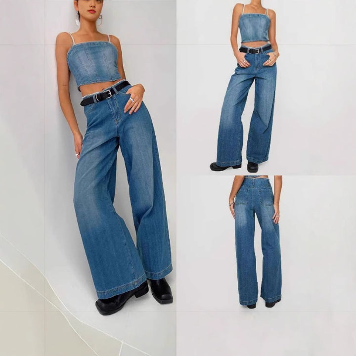 Dame brede High-Waist Jeans med frynset kant og elegant pasform Stilla