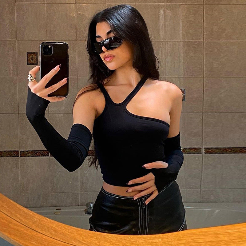Dame Asymmetrisk Crop-Top med lange ærmer Skovae