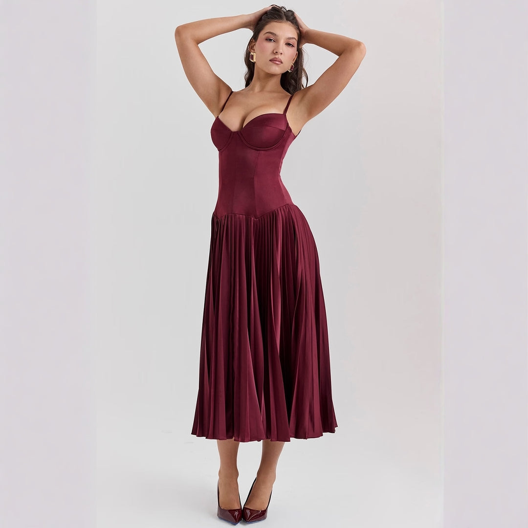 Damer Elegant Maxi Kjole med Korset Top og Flared Nederdel Skovae
