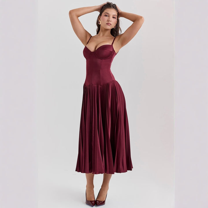 Damer Elegant Maxi Kjole med Korset Top og Flared Nederdel Skovae