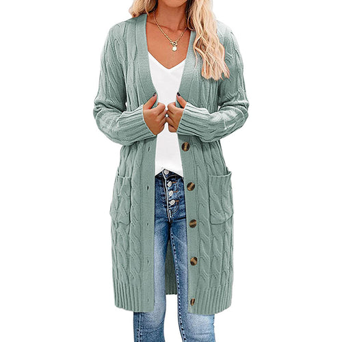 Kvindernes chunky strikket cardigan med lomme og knaplukning Stilla
