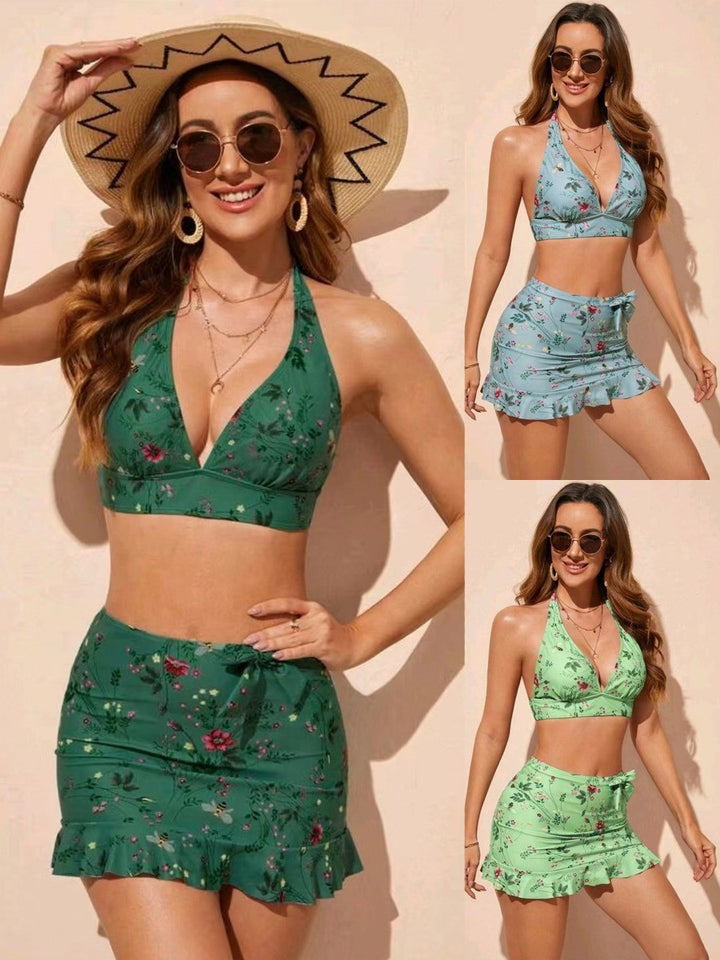 Dame bikini-sæt med blomsterdesign og legende flæsedetaljer Stilla