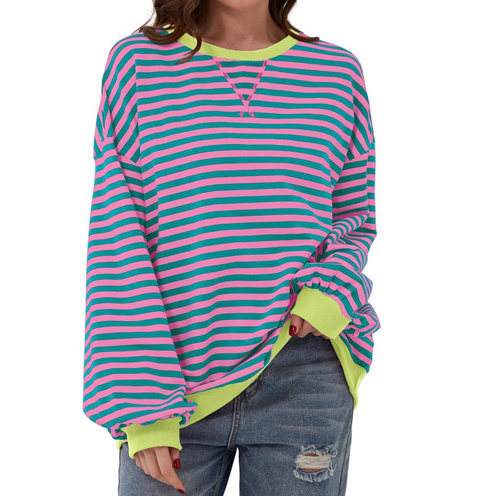 Femme Cozy Overdimensioneret Stripet Pullover Sweatshirt Stilla