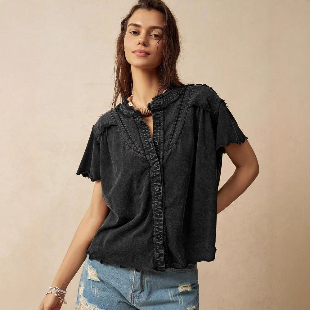 Dame Løst Denim Blusenshirt Stilla