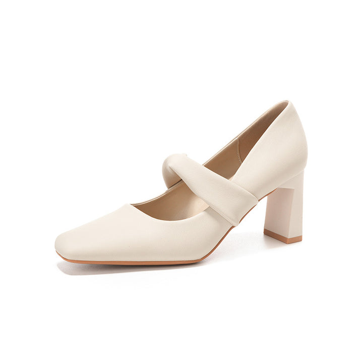 Dame Chunky Heel Mary Jane Pumps med Cross-Strap Design Stilla