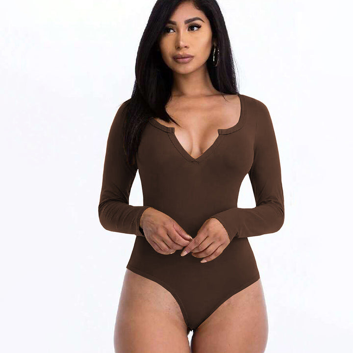 Kvinders bodysuit med dyb V-hals og lange ærmer Stilla
