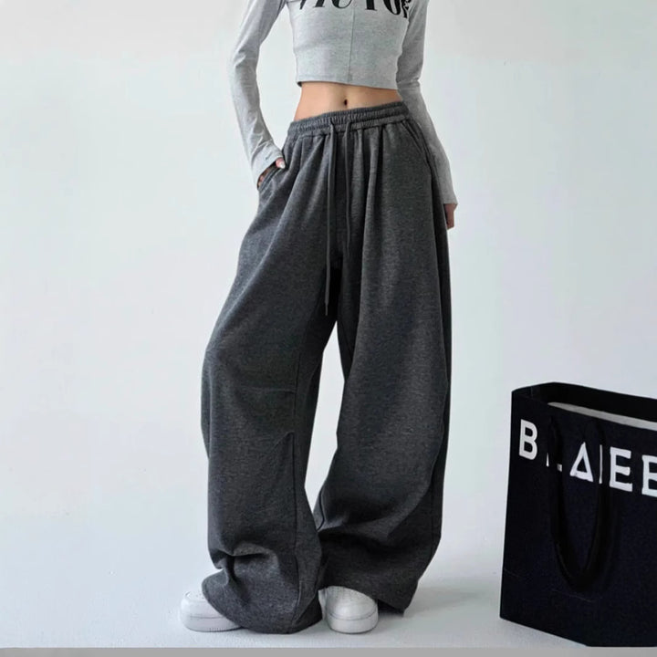 Kvinder Casual Højtaljede Joggingbukser med Bred Ben og Elastisk Talje Skovae