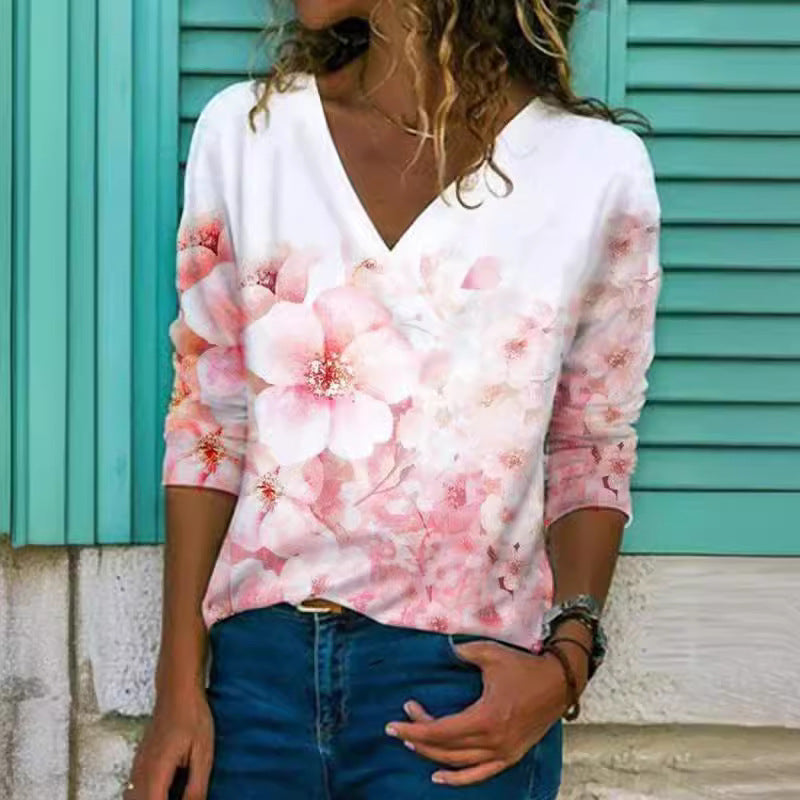 Stilla | Casual Print V-hals Langærmet T-shirt