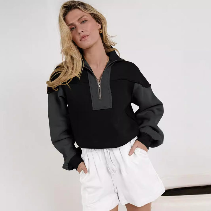 Kvinder casual sweater med halv lynlås og kontrasterende ærmer Stilla