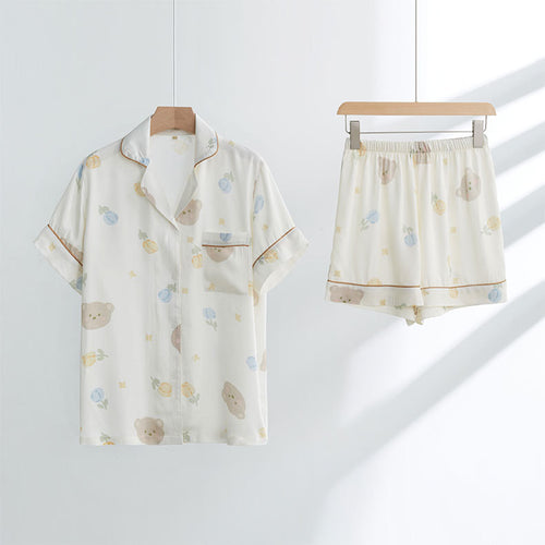 Dame Kortærmet Pyjamasæt med legende Dyredesign og komfortabel Pasform Stilla
