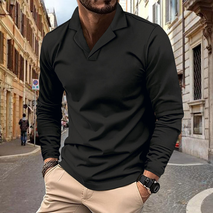 Herrer langærmet polo skjorte med struktureret design og moderne revers Stilla