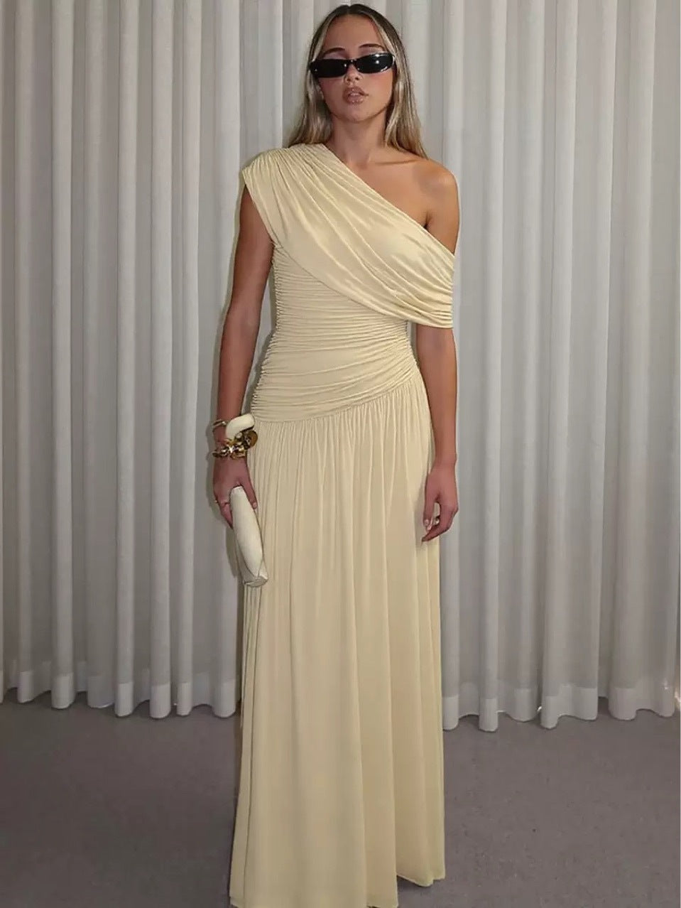 Kvinder Off-Shoulder Maxi Kjole med Drapering Detaljer Skovae