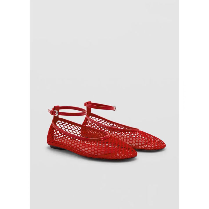 Dame Ballerinas med dekorativt netdesign og rem Stilla
