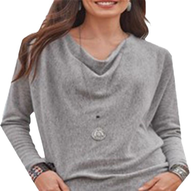 Dame afslappet sweater med elegant vandfaldudskæring og fint strik Stilla