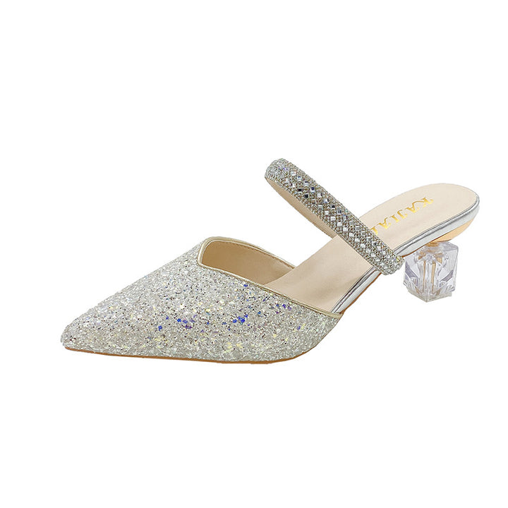 Dame Strass-prydede Åbne Tå High Heels Mules Stilla
