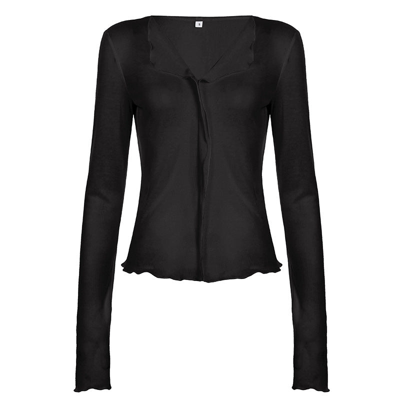 Dame lette chiffon-top med voluminøse flæsedetaljer Skovae