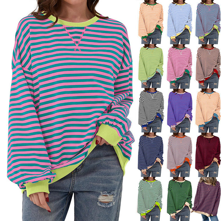 Femme Cozy Overdimensioneret Stripet Pullover Sweatshirt Stilla