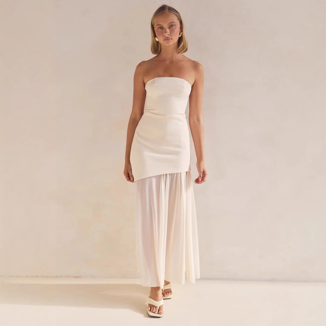 Kvinders elegante bandeau maxi kjole med svævende chiffon nederdel og kropsnær bodice