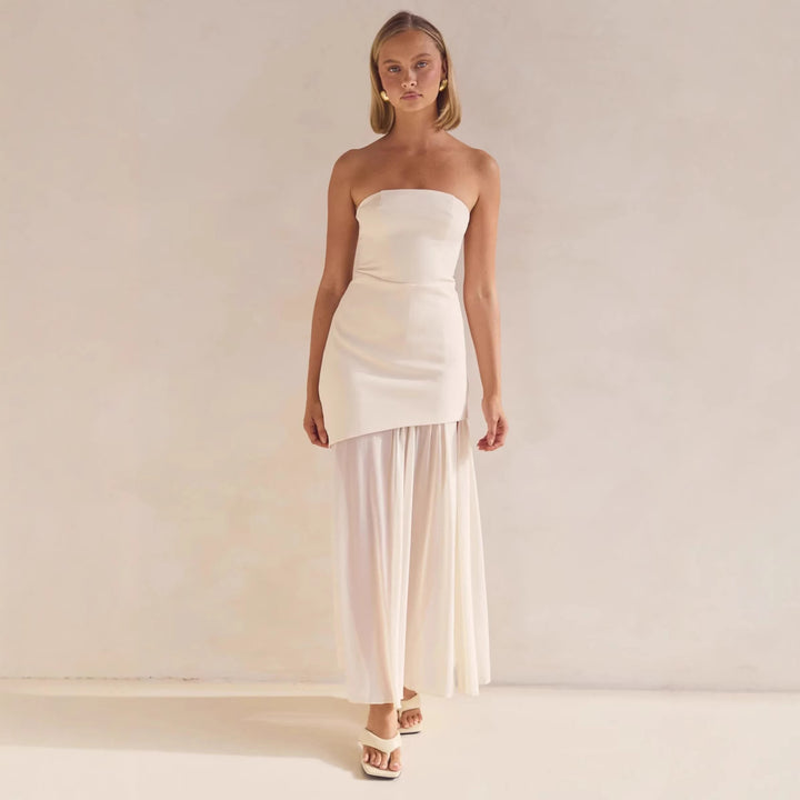 Kvinders elegante bandeau maxi kjole med svævende chiffon nederdel og kropsnær bodice