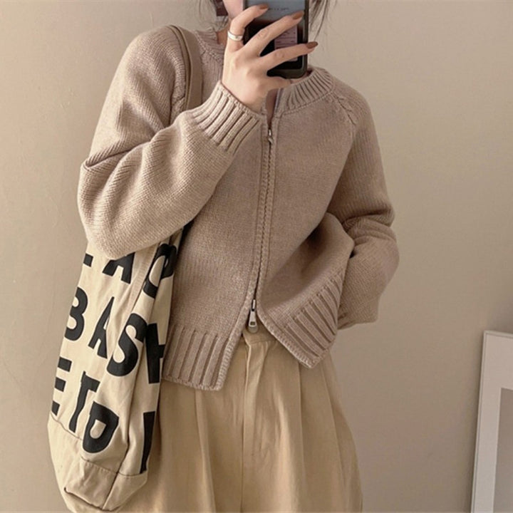 Femme Cozy Zip-Up Strikcardigan Stilla
