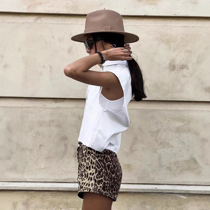 Dame shorts i trendy leopardmønster med høj talje og figursygende snit Stilla