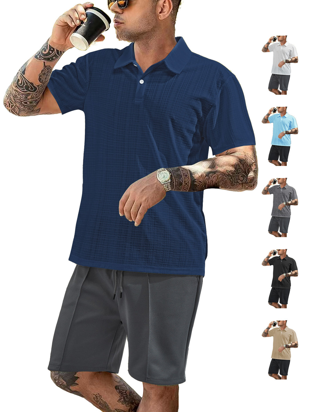 Herre Sporty Poloshirt og Shorts Sæt med åndbar teknologi Stilla
