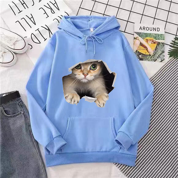 Kvinders hættetrøje med unikt kat design Skovae