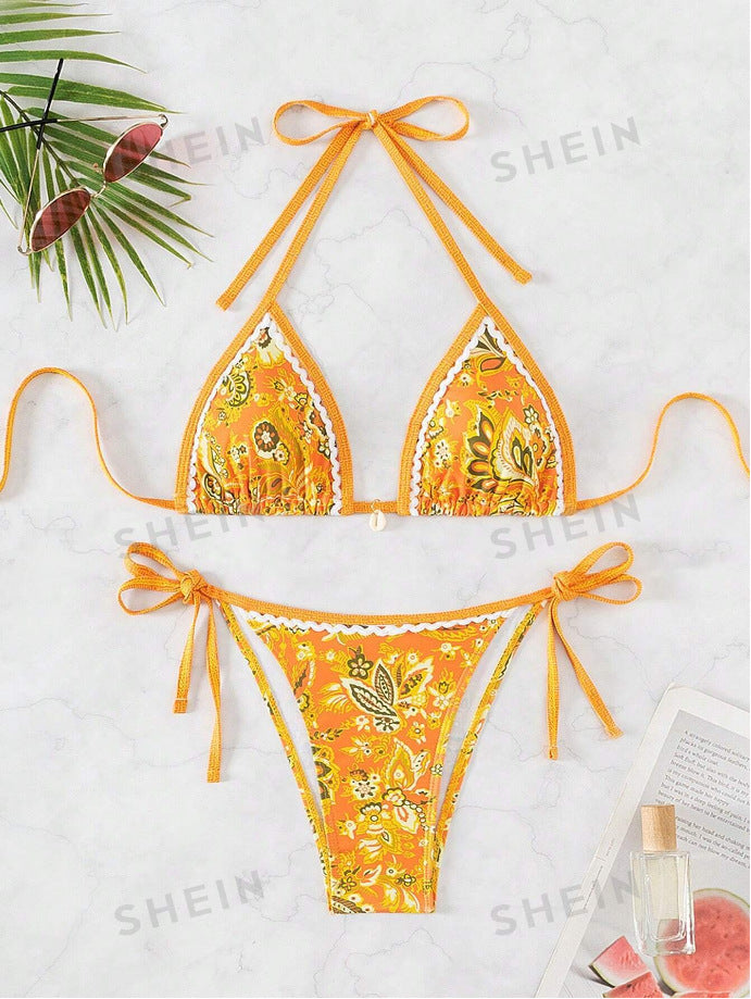 Dame triangel-bikini-sæt med florale accenter og justerbare stropper Stilla
