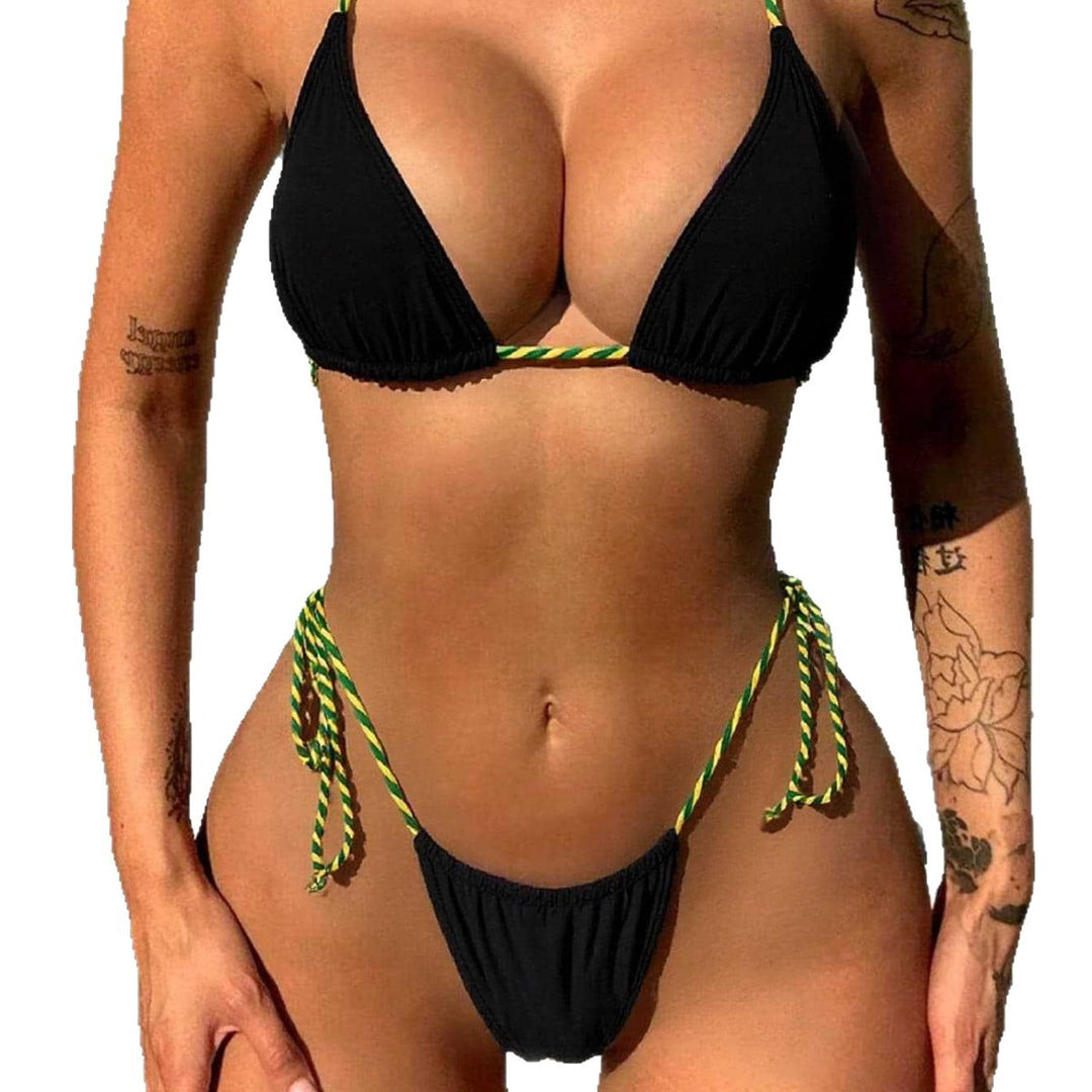 Dame Minimalistisk Triangel-Bikini med justerbare bindebånd Skovae