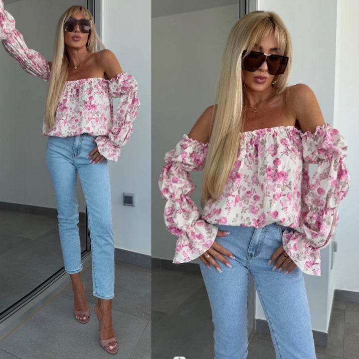 Dame Off-Shoulder Flæse Blomster Bluse Stilla