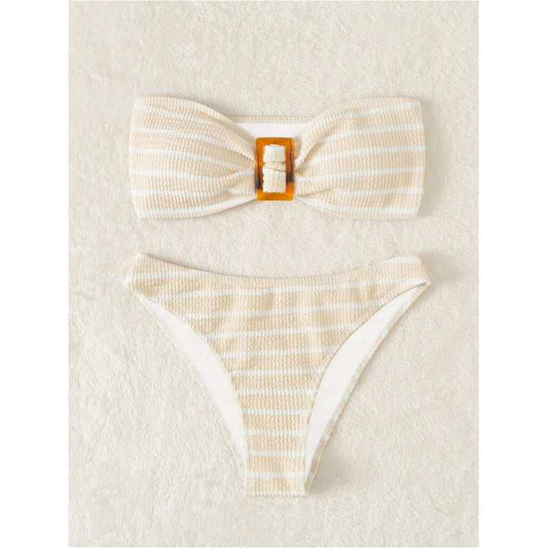 Dame bandeau-bikini-sæt med struktureret stof og modet bælte Stilla