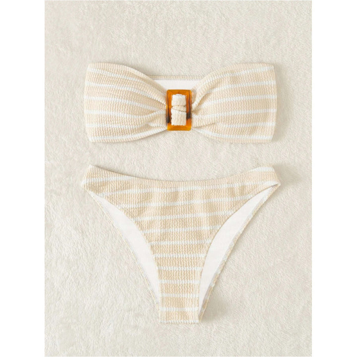 Dame bandeau-bikini-sæt med struktureret stof og modet bælte Stilla