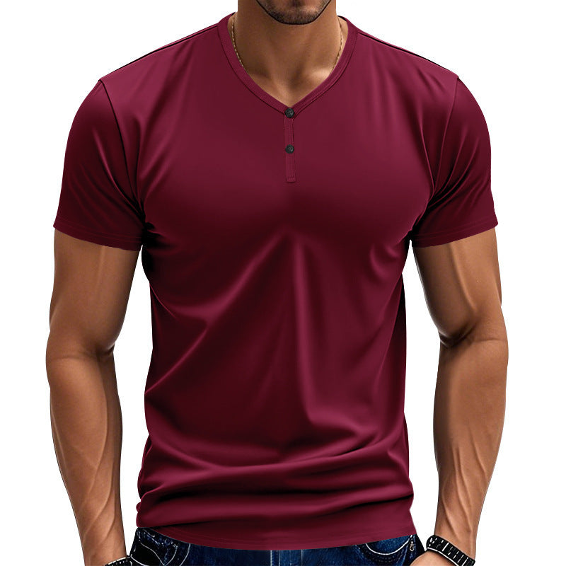 Herre kortærmet Henley-T-shirt med stilfuld V-hals og knapdetaljer Stilla