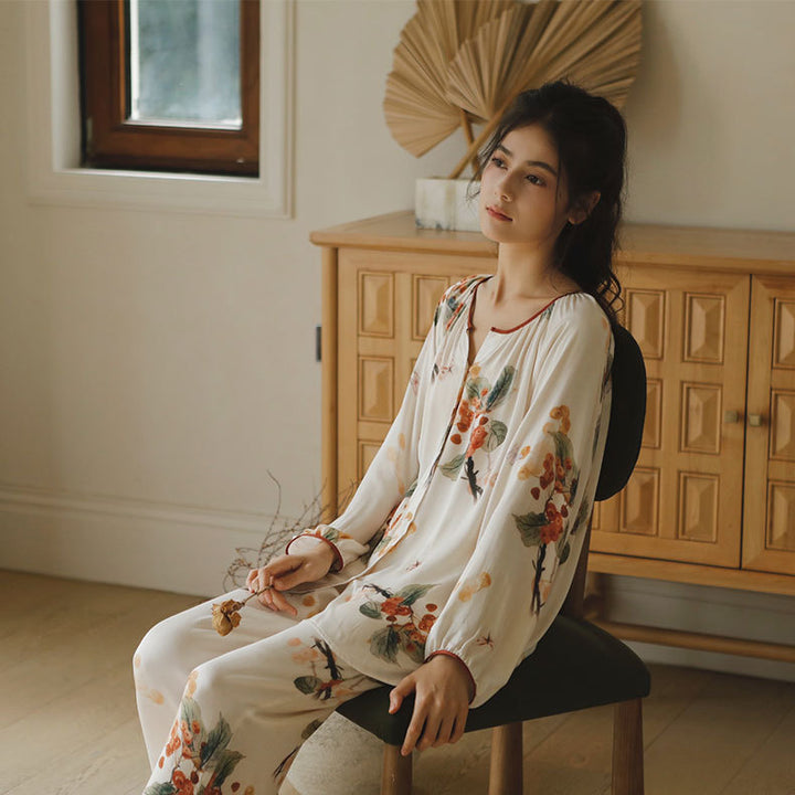 Dame natkjole-top med elegant blomsterdesign og afslappet snit Stilla