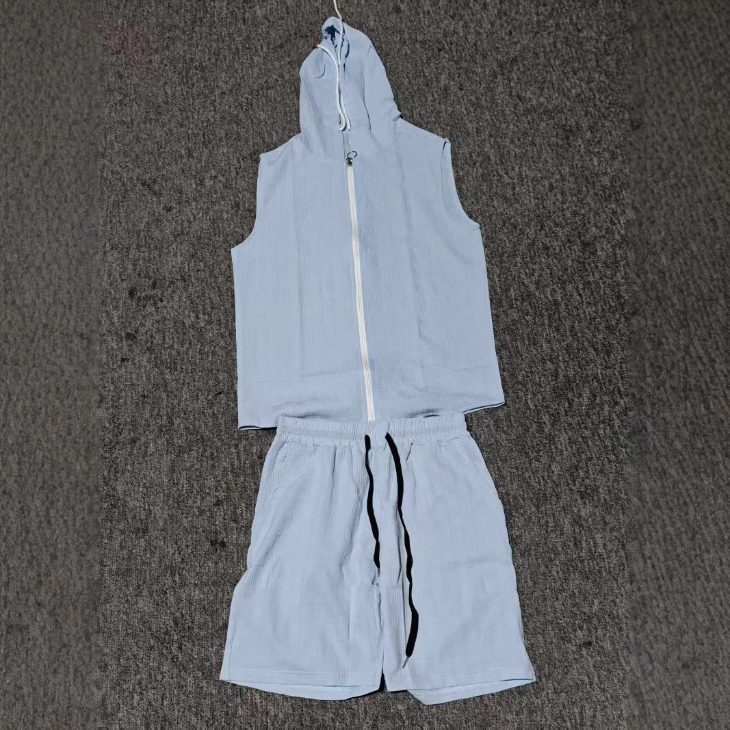 Herrer Ærmeløs Zip-Up Hoodie og Shorts Sæt Stilla
