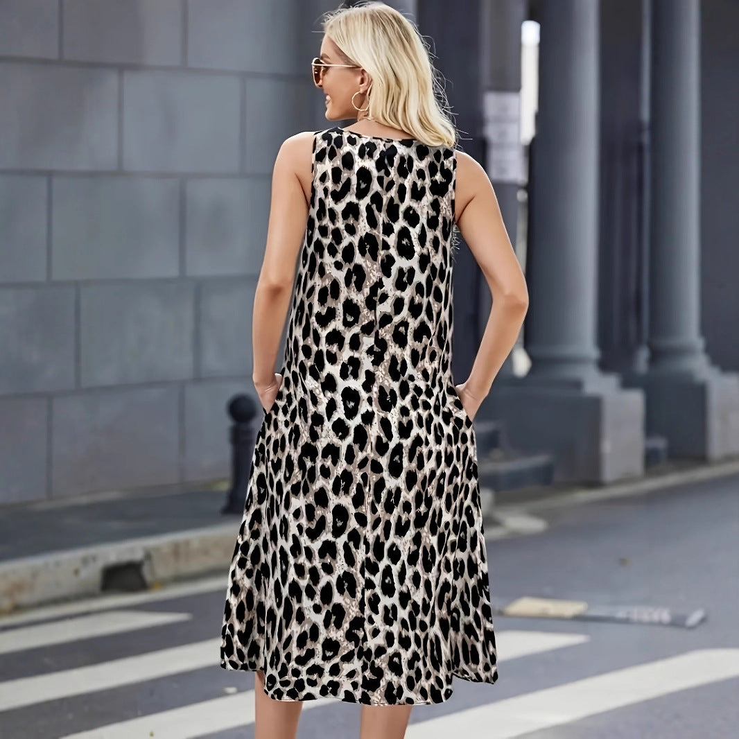Dame sommerkjole med trendy leopardmønster og praktiske lommer Stilla