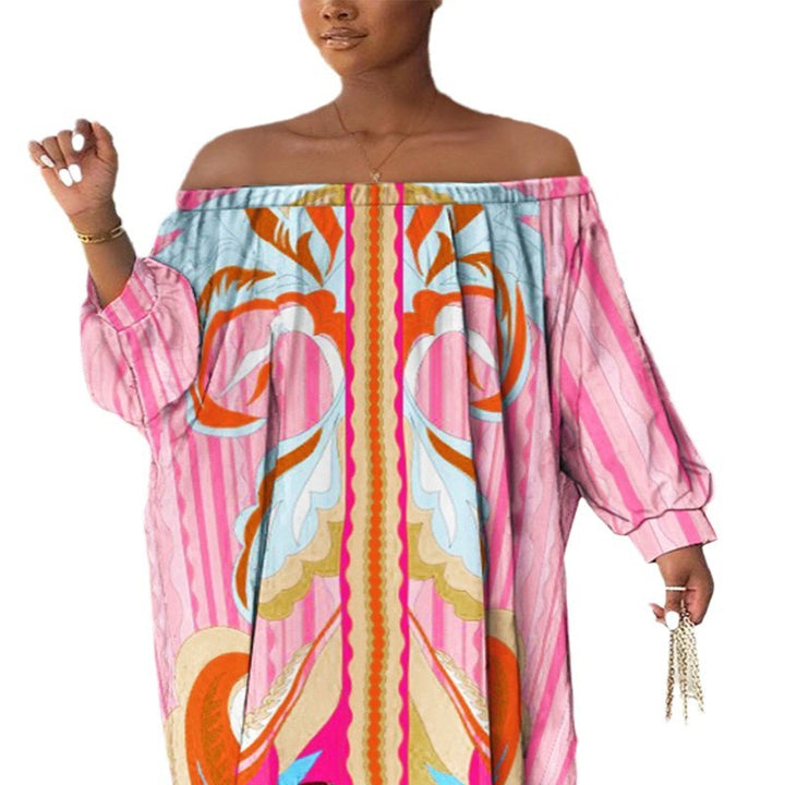 Dame Off-Shoulder Kjole med farverig print og afslappet snit Stilla