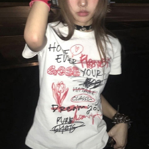 Dame afslappet statement T-shirt med kreativt print Skovae