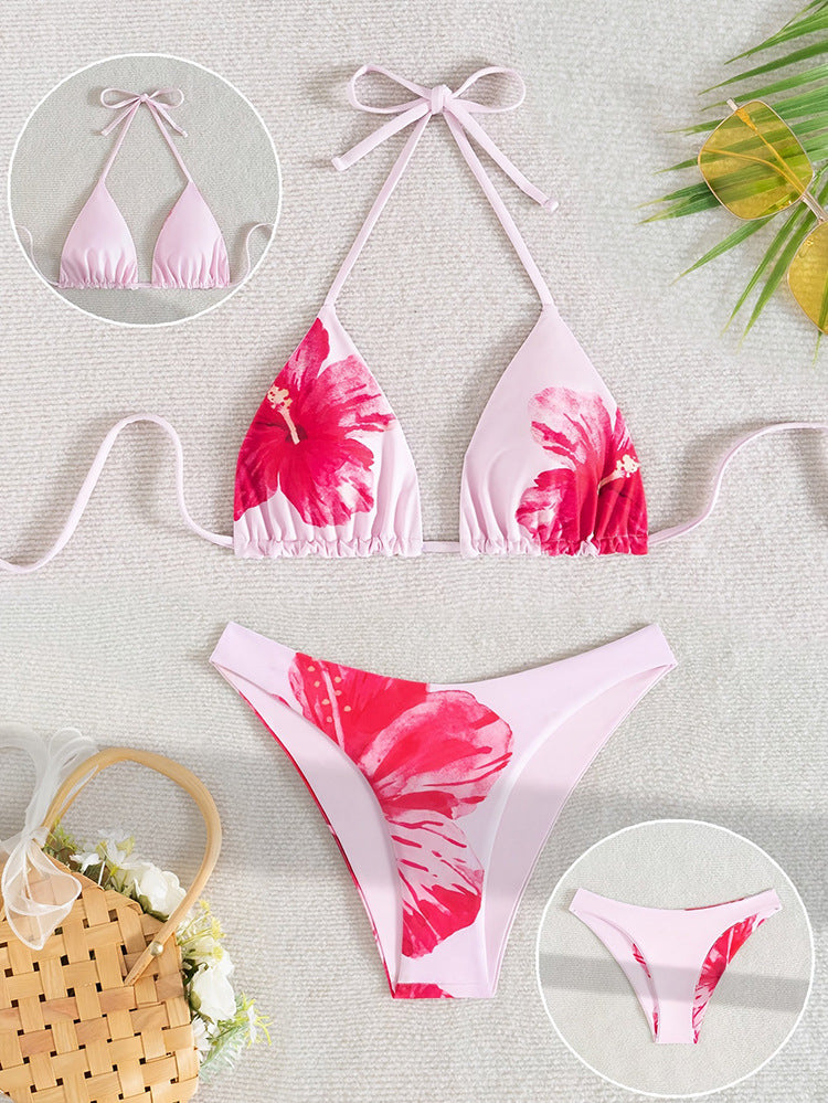 Dame trekant-bikini med blomstermotiv og justerbare stropper Skovae 1778118212