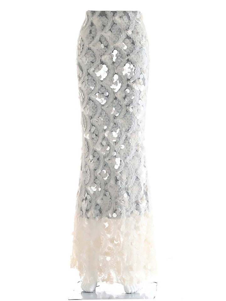 Dame maxikjole med unikt volantdesign og transparent spids Skovae
