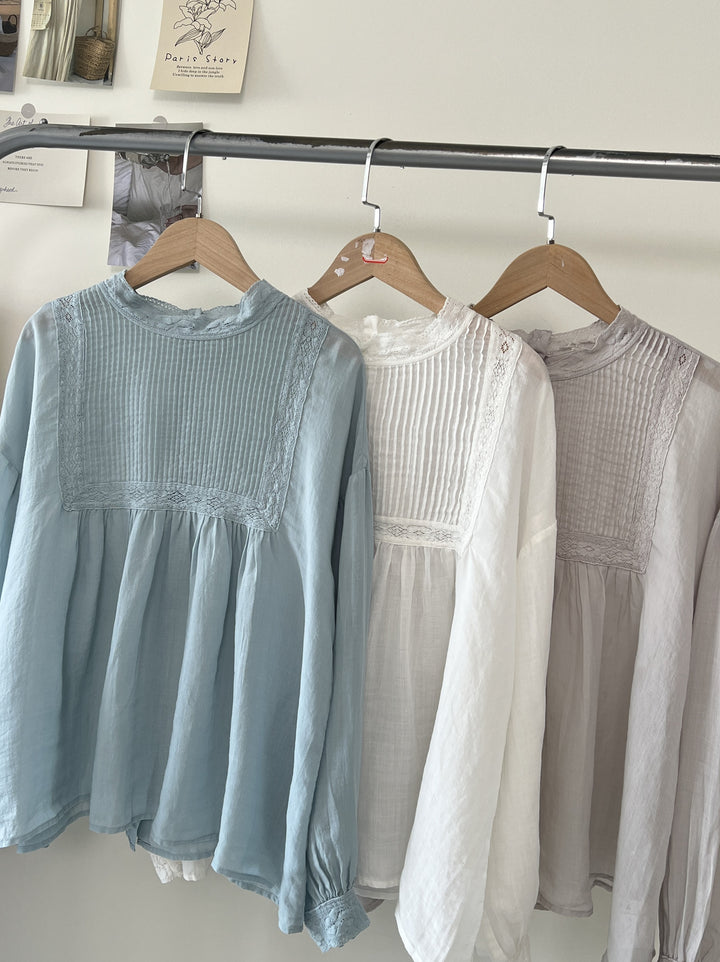 Dame Elegant Folds bluse med Spitze Detalje Stilla