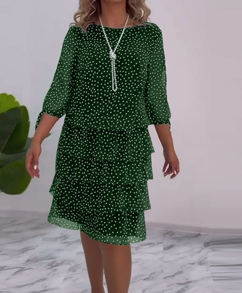 Dame ærmeløs pencilkjole med elegant flæse og feminine prikker Stilla